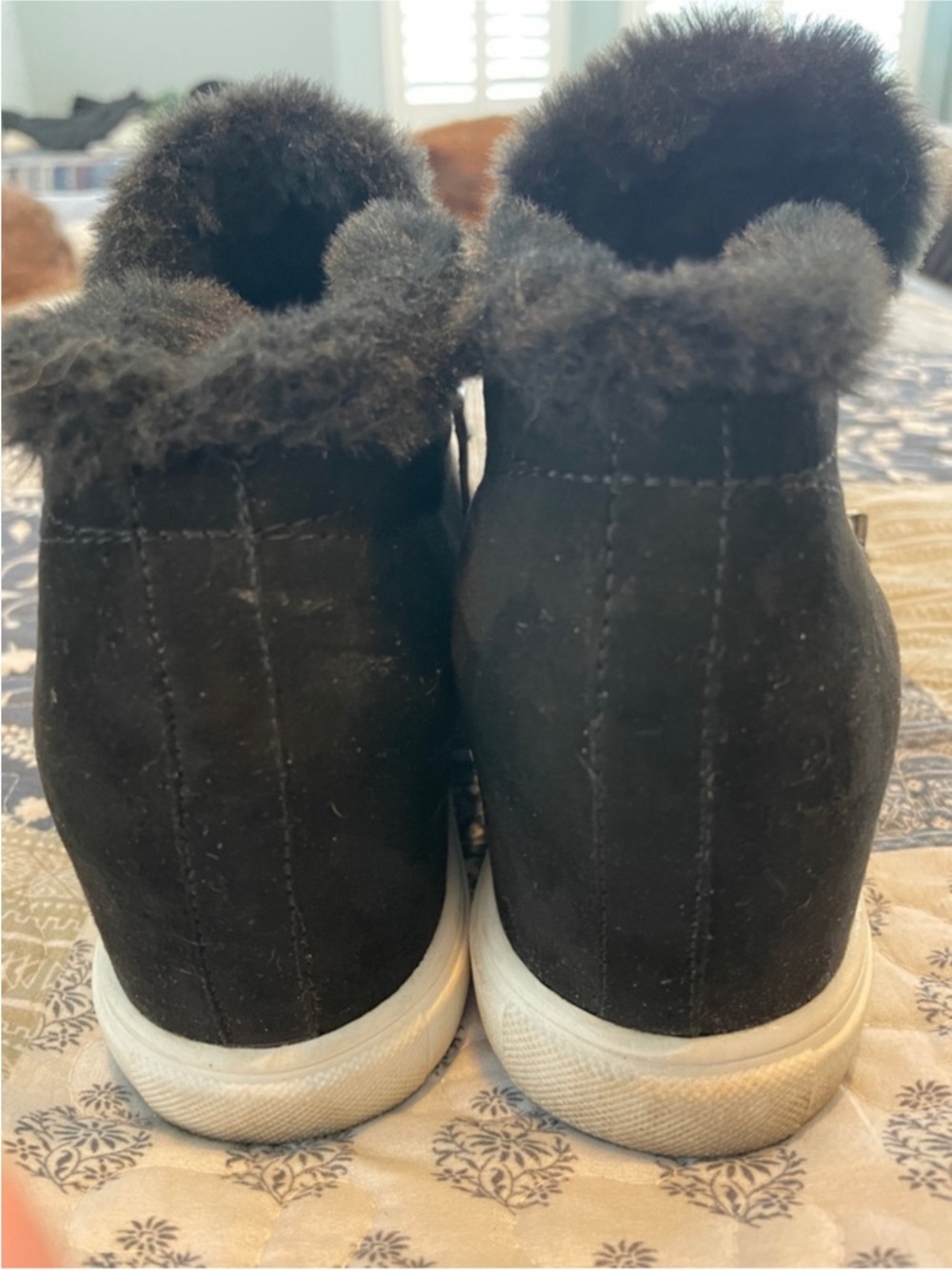 Madden Girl Black Faux Fur-Trim Suede High-Top Boots - Picture 4 of 8